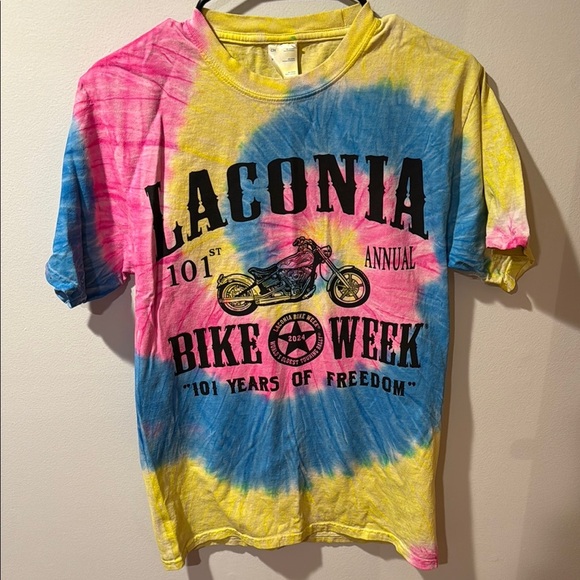 Laconia Bike Week 101 years Tie-Dye Short Sleeve Tee - Picture 1 of 5